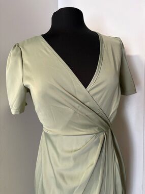 Amazon Light Sage Green Wrap Midi Dress